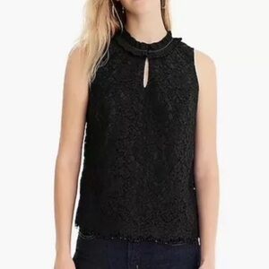 NWT JCREW Black Lace Ruffle Neck top